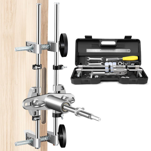 Door Lock Mortiser Kit, Lock Fitting Jig Maintenance Set Woodworking Hole Saw Opener with18mm 22mm 25mm Tungsten Steel Cutters for Wooden Door Lock Installation Jig Tool