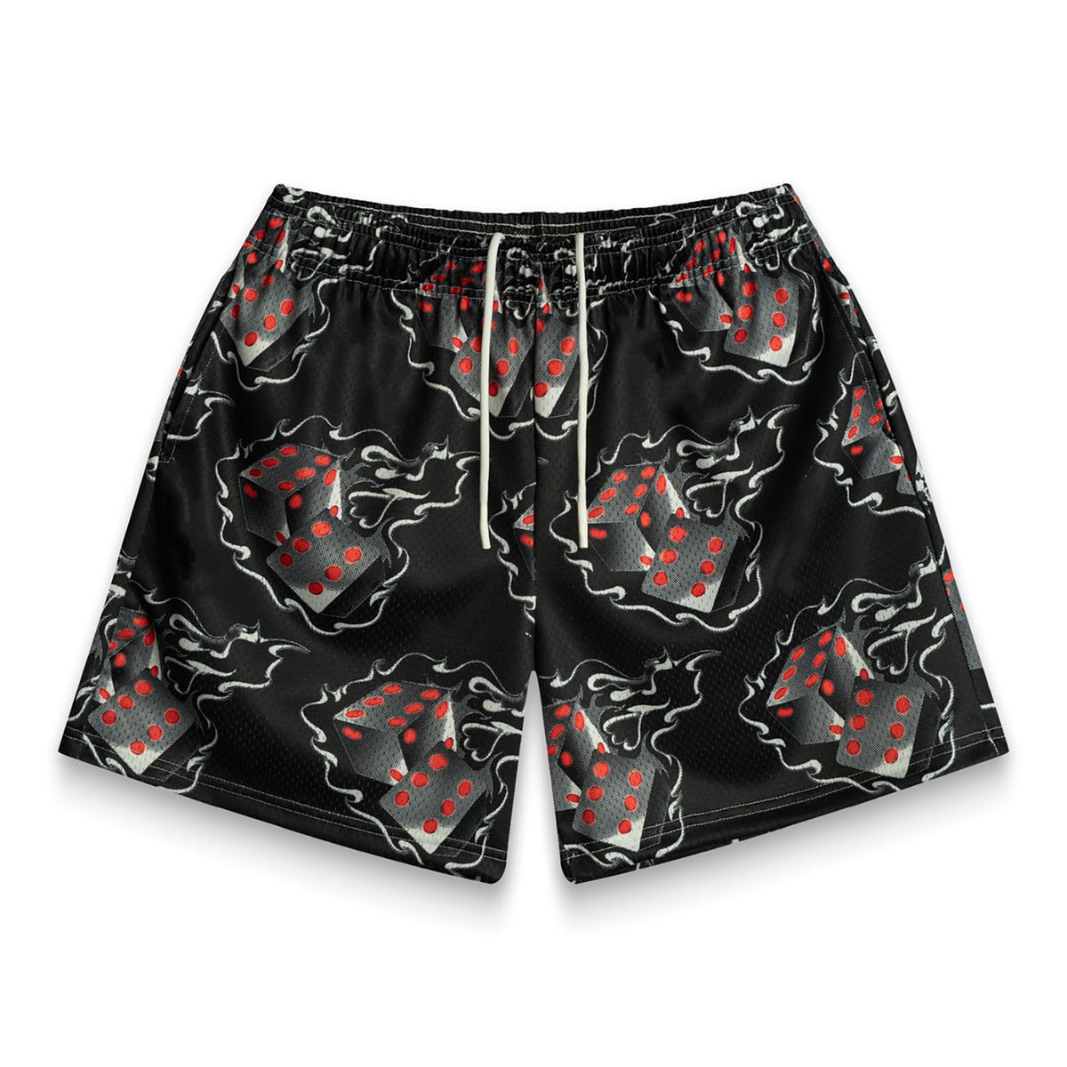 BOOMLEMON Men's Basketball Shorts Casual Workout Athletic Shorts Mesh Flame Graphic Print Running Short Pants(Dice Flame Black M)