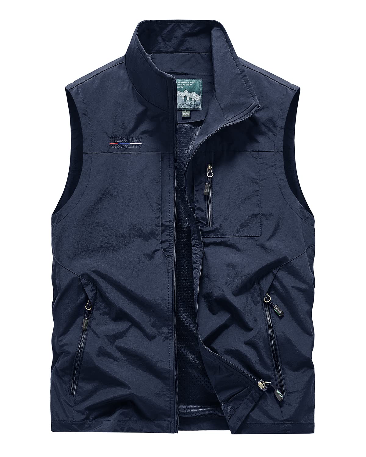 Oralidera Men's Multi Pocket Mesh Vest Sleeveless Top Jacket Outdoor Fishing Camping Waistcoat Travelling Hiking Gilet, Blue, XXL