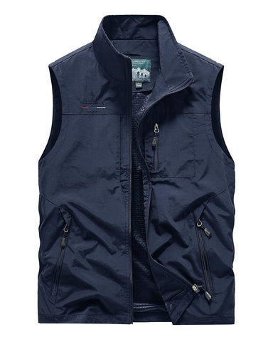 Oralidera Men's Multi Pocket Mesh Vest Sleeveless Top Jacket Outdoor Fishing Camping Waistcoat Travelling Hiking Gilet, Blue, XXL