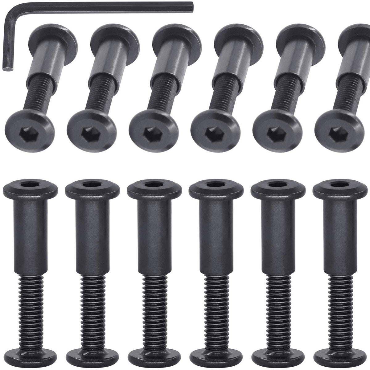 Mardatt 12Sets M6x35mm Black Hex Socket Cap Bolts and Barrel Nuts, Crib Bolts Flat Head Binding Bolt Screw Post for Belt Buckle Leather Furniture