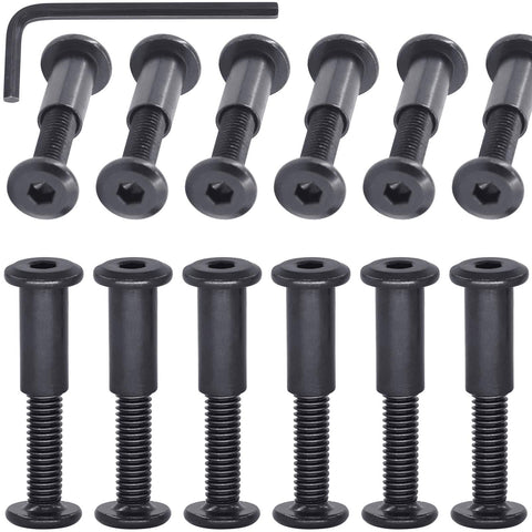 Mardatt 12Sets M6x35mm Black Hex Socket Cap Bolts and Barrel Nuts, Crib Bolts Flat Head Binding Bolt Screw Post for Belt Buckle Leather Furniture