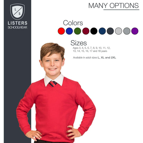 Mischief Ages 3-18 Boys Girls Unisex Unisex School Jumper V Neck Fleece Sweatshirt Uniform + Adult Sizes Navy