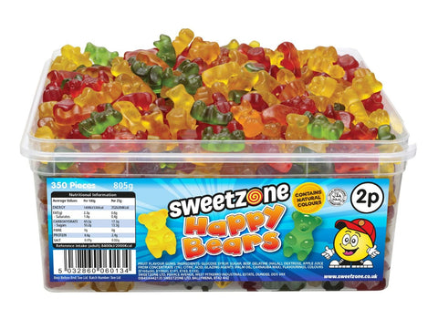 Sweetzone Happy Bears Halal Sweets Tub, 805g 350pcs Gummy Bears Sweets Bulk, Retro Sweets, Jelly Sweets, Wine Gums, Sweet Box, Bulk Sweets Candy for Sweet Bags, Sweet Tub Delight for Bulk Candy Lovers
