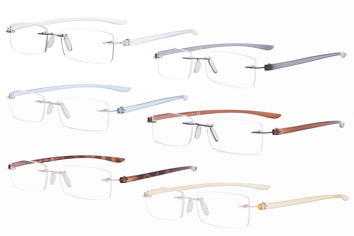 Eyekepper 6-Pack Mix Color Small Lenes Rimless Reading Glasses Women - Frameless Reader Eyeglasses for Men Reading +1.50