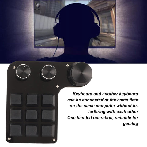 Yoidesu USB Mini 9 Key keypad with 3 Knob, RGB Light Blue Switch One Handed Programmable Macro Keyboard, DIY Customize Universal Mechanical Gaming Keyboard for PC Video Game