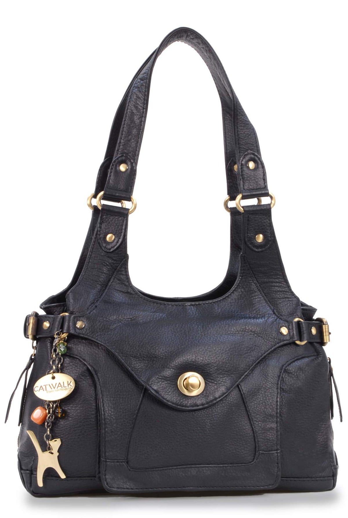 Catwalk Collection Handbags - Women's Leather Top Handle/Shoulder Bag - ROXANNA - Black