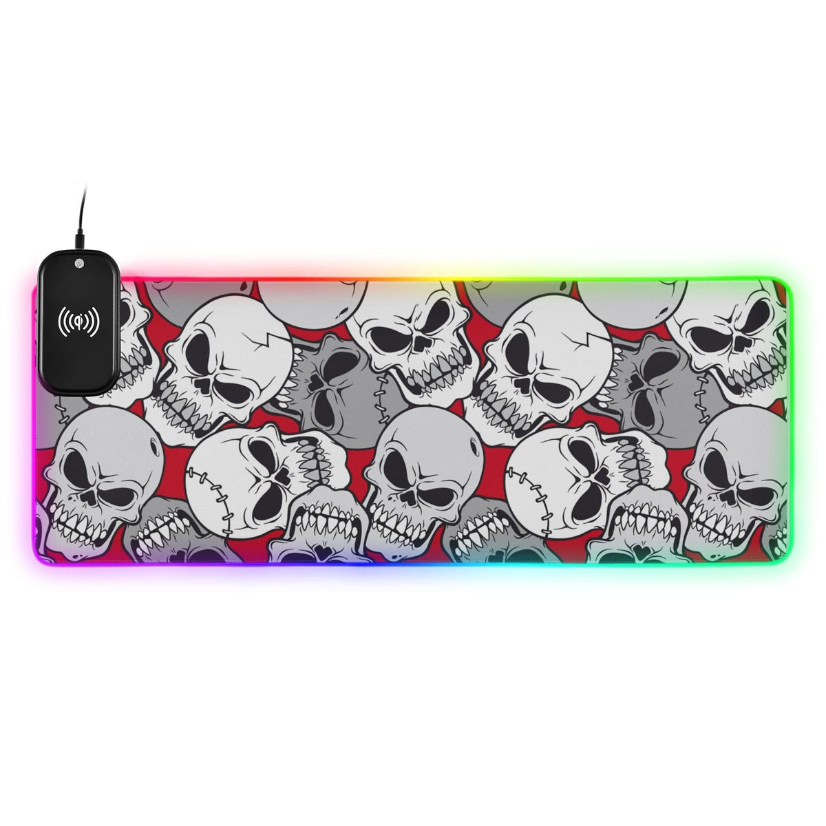 Cool Skull Wireless Charging Mouse Pad for Mobile Phone Extra Large Gaming Mousepad with 13 Lighting Modes Extended Desk Mat for Office Home Gaming MacBook Laptop Desk