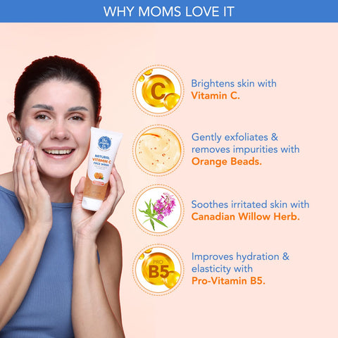 The Moms Co Natural Simple Vitamin C Face Wash for Women & Men | Clean & Glowing Skin I Oil Free Look I Orange Beads & Chemical Free I 80 ml