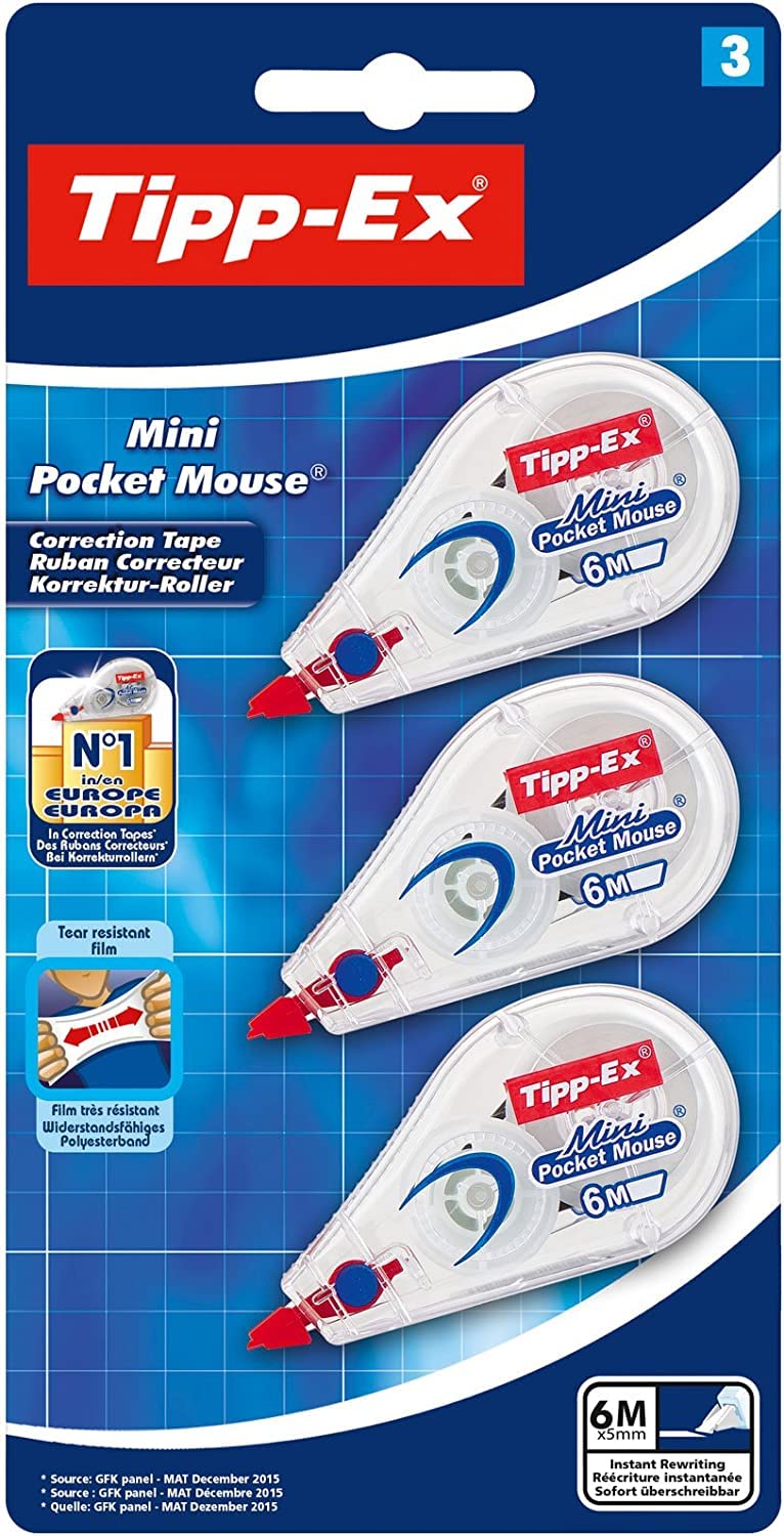 TIPP-Ex Mini Pocket Mouse Correction Tapes - 6 m, Pack of 3