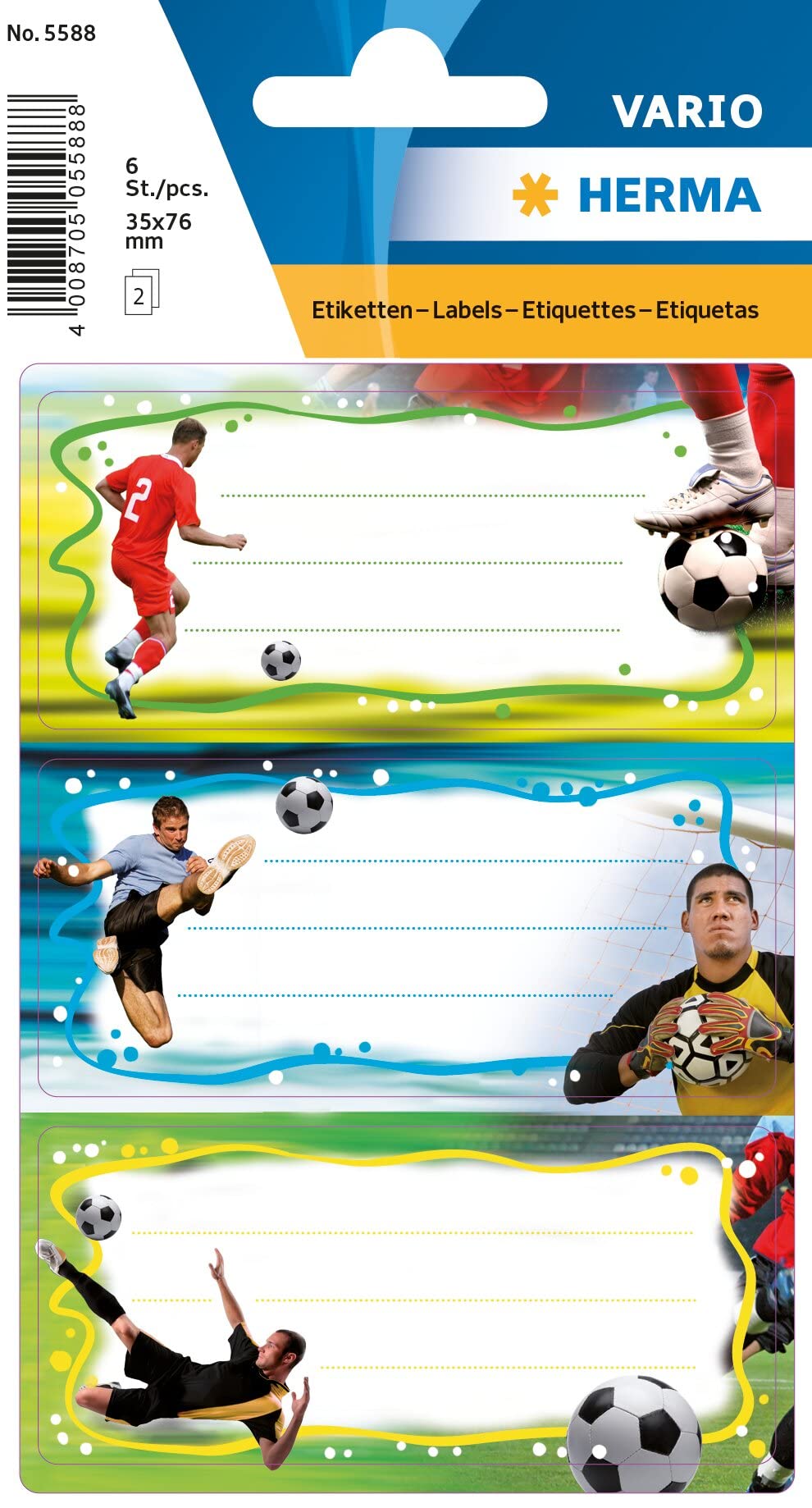 HERMA 5588 Book Labels"Football Player" Self-Adhesive School Labels for Children, Girls and Boys, 6 School Labels