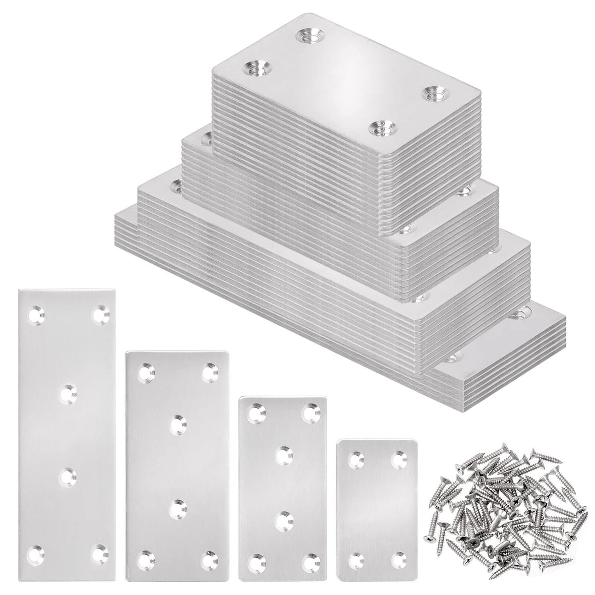 Tanstic 15Pcs 60x38mm Metal Flat Straight Mending Plates with Screws, 1.5mm Thickness Heavy Duty Flat Bracket Fixing Bracket Connector Corner Brace for Wood Furniture Shelf
