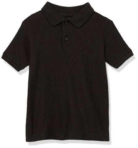 Nautica Boys School Uniform Short Sleeve Polo Shirt, Button Closure, Comfortable & Soft Pique Fabric, Black, 8 Husky