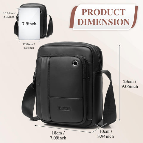 BAIGIO Mens Genuine Leather Cross Body Bag Casual Messenger Satchel Side Bag for Wallet Purse Mobile Phone Keys Black