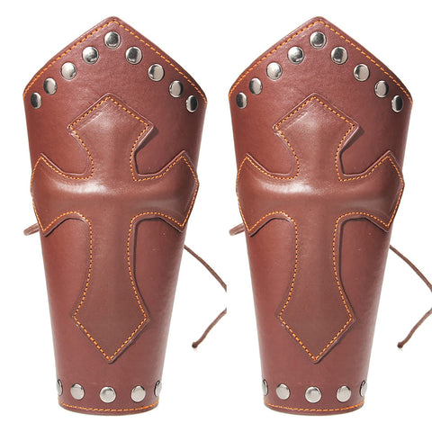 Thajaling 2 Pieces Cross Leather Armor, Medieval Archery Bracers, Viking Gauntlet Wristband, Nordic Fashion Cowhide Bracers, Retro Cuff Rivet Wristband for men (Black)