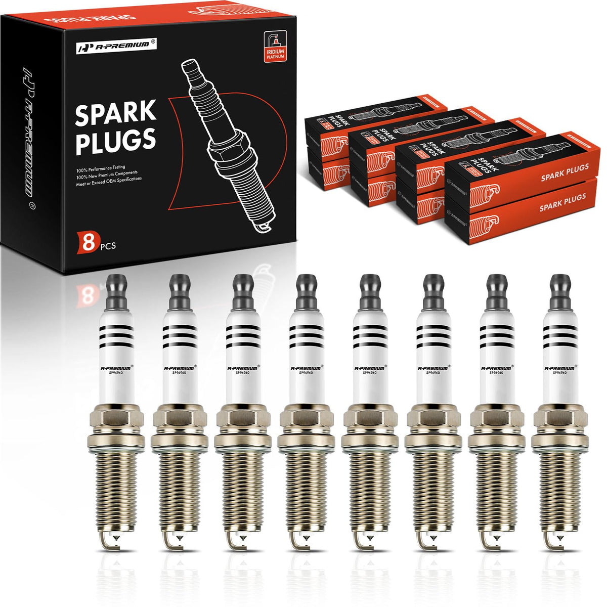A-Premium Iridium Platinum Spark Plugs Compatible with Land Rover Range Rover 2010-2017, Range Rover Sport 2010-2017, LR4 2010-2013 & Jaguar XF, XJ, F-Type, XK, XFR, XFR-S, XJR, XJR575, XKR, Pack of 8