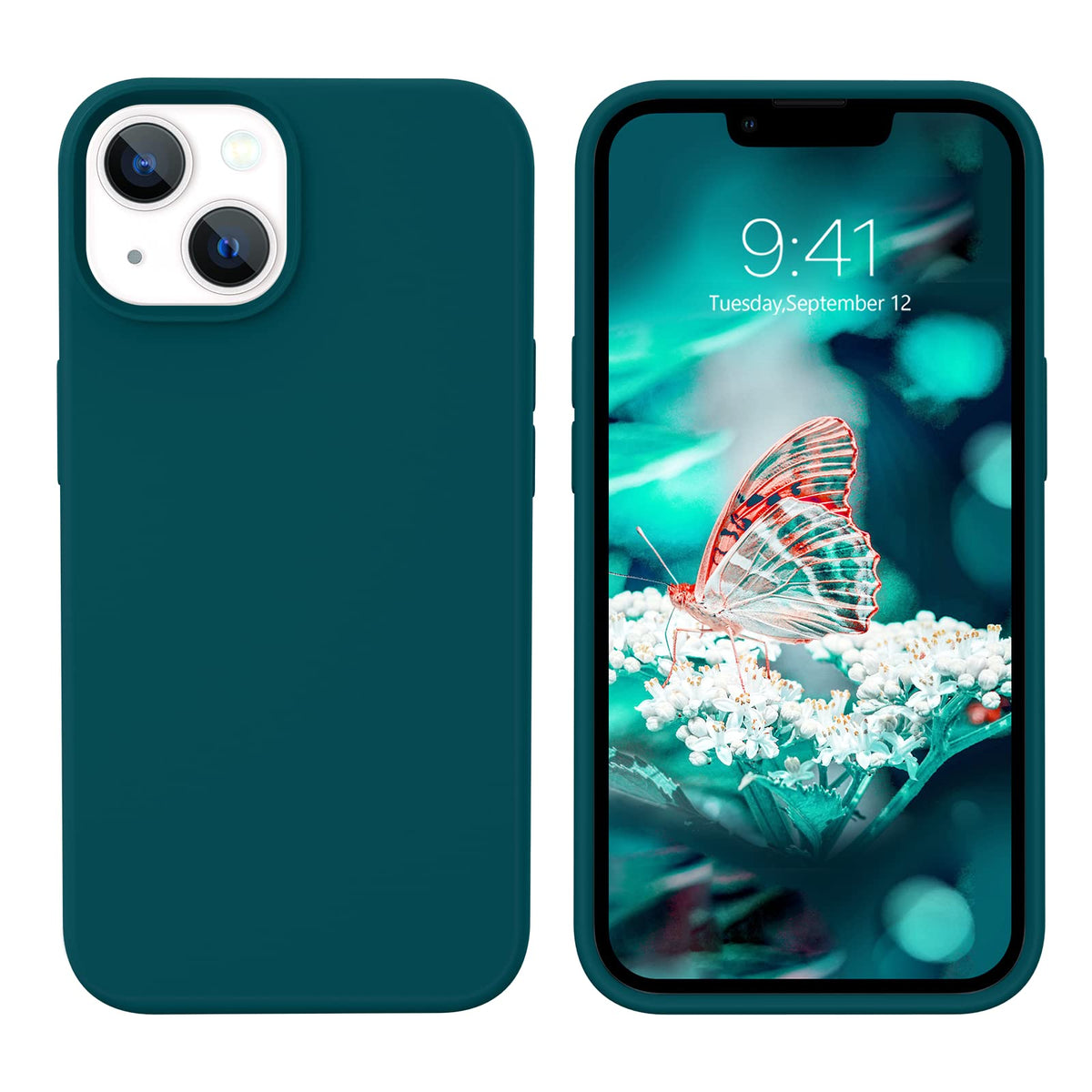 GUAGUA Compatible with iPhone 13 Case 6.1 Inch Liquid Silicone Soft Gel Rubber Slim Thin Microfiber Lining Cushion Texture Cover Shockproof Protective Phone Case for iPhone 13 Teal