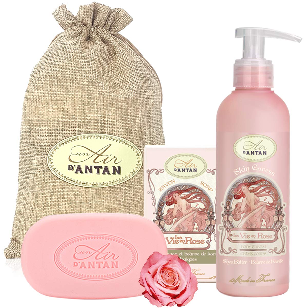 Gifts For Her: 1 Body Moisturiser (200ml) + 1 Bar Soap (100g) Un Air d'AntanÂ®/Perfume: Rose, Peach/Argan Oil/Paraben Free/Solid Soap/Body Lotion/Women Perfume/Women Gifts/Mum Gifts/Gift Sets