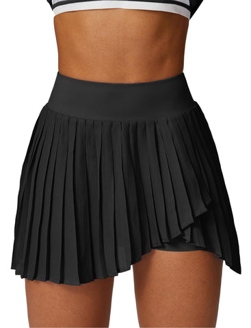 FEOYA Womens Sports Skirt Gym Mini Skirts Pleated Golf High Waisted Skirts Tennis Running Skirt with Shorts Pockets Black S