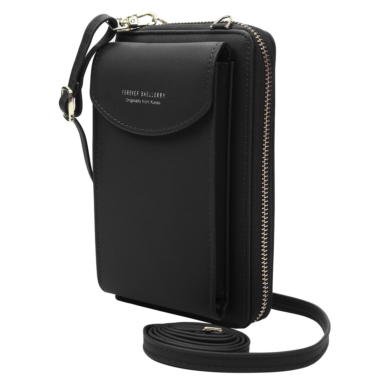 ZhengYue Crossbody Phone Bag for Women, Leather Ladies Handbags Mobile Phone Pouch with Long Strap Zip Card Slots, Small Cellphone Shoulder Bags Coin Purse Wallet Black