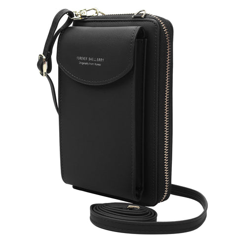 ZhengYue Crossbody Phone Bag for Women, Leather Ladies Handbags Mobile Phone Pouch with Long Strap Zip Card Slots, Small Cellphone Shoulder Bags Coin Purse Wallet Black