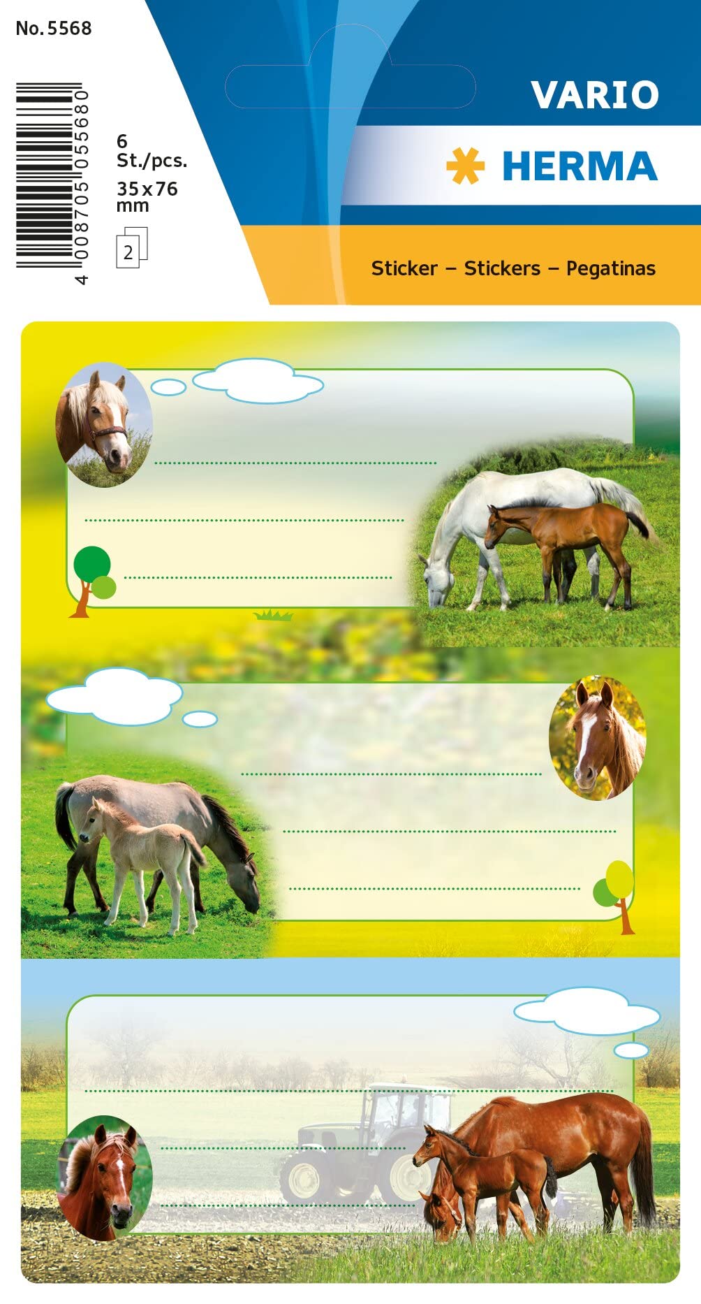 HERMA 5568 Book Labels "Pferdehof" Self-Adhesive Book Labels with Motifs for School for Children, Girls and Boys, 6 School Labels