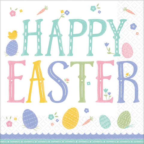 Pretty Pastels "Happy Easter" Dinner Napkins, 8" (16 Count) - Premium Soft & Absorbent Decorative Napkins, Unique & Perfect for Celebrations