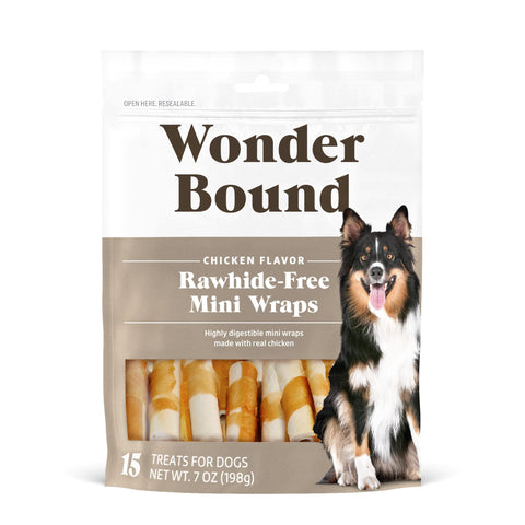 Amazon Brand - Wonder Bound Rawhide-Free Dog Treats, Mini Chicken Wraps, 15 Count