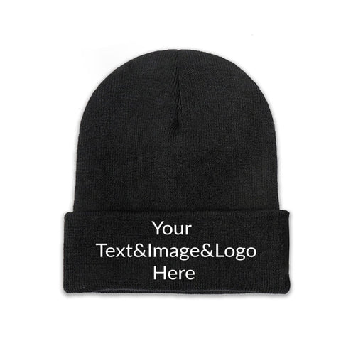 Customized Hat Slouch Black Beanie Your Text&Image&Logo Here Personalized Hat