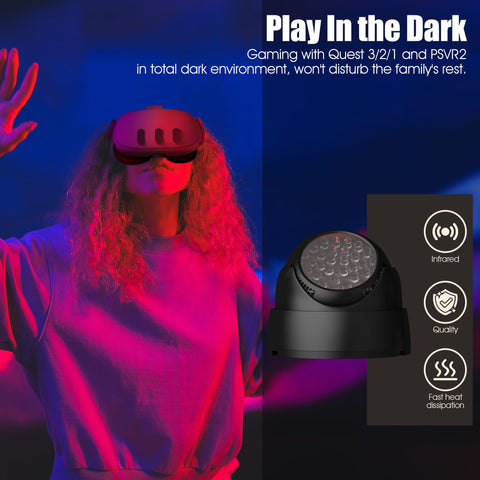 Orzero Ir Illuminator Infrared Light Compatible for Quest 3, Quest, Quest 2, PSVR2, Enhance Hand Tracking Immersive No-Light Disturbance Increase Tracking Sensitivity with Power Adapter - Black