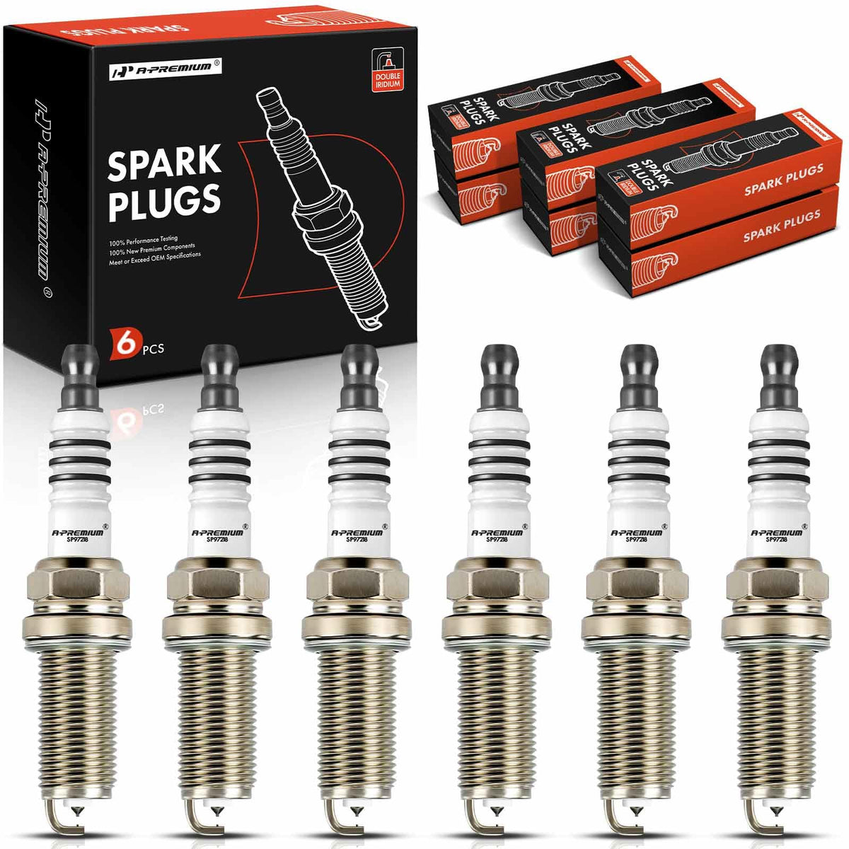 A-Premium Iridium Platinum Spark Plugs Compatible with Cadillac SRX 2010-2011 & Saab 9-5 2010-2011, 9-4X 2011-2011, 2.8L, Pack of 6
