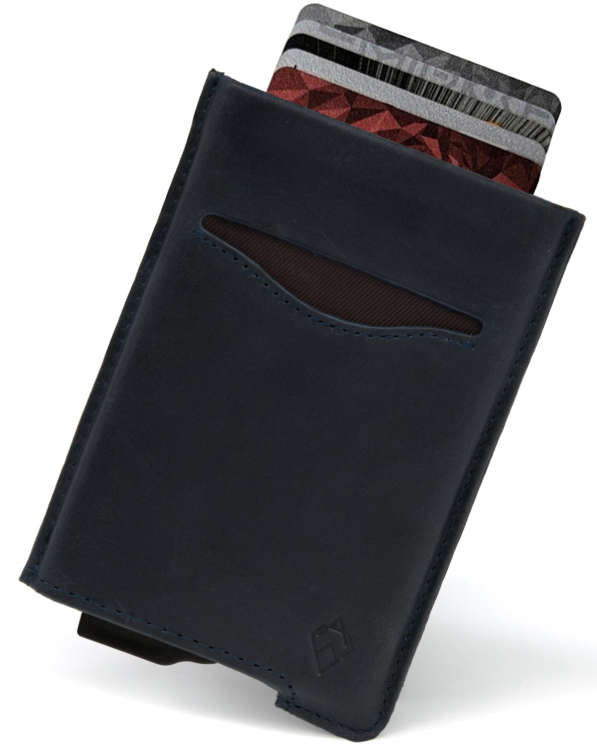 AKIELO RFID Blocking Card Holder Wallet with Gift Box - Stylish Leather Wallet for Men - Contactless Credit Card Protector - Minimalist Blocking Card Wallet (Alpha - Navy Blue Leather Edition)