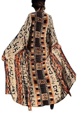 YouKD Women's Long Kaftan Bohemian Kimono Maxi Beach Cover Up Night Dress, C Light Brown, One Size