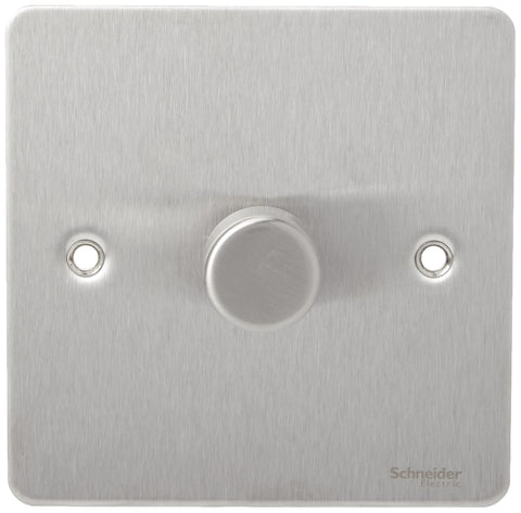 Schneider Electric Ultimate Flat Plate - Single 2 Way Dimmer Light Switch, Main & Low Voltage, 400W/VA, GU6212CSS, Stainless Steel