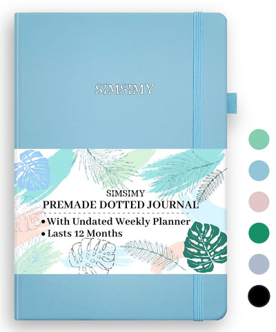 SIMSIMY Premade Bullet Dotted Journal with Undated Weekly Monthly Planner, Pre-made Dot Grid Journaling Aesthetic Notebook for Goals Gratitude Budget Exercise Habits Mood Sleep Tracker - 12 Month