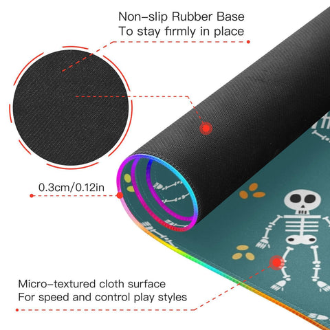 Halloween Cat Bat Skull Wireless Charging Mouse Pad for Mobile Phone Extra Large Gaming Mousepad with 13 Lighting Modes Extended Desk Mat for Gaming MacBook PC Laptop Desk Home Office