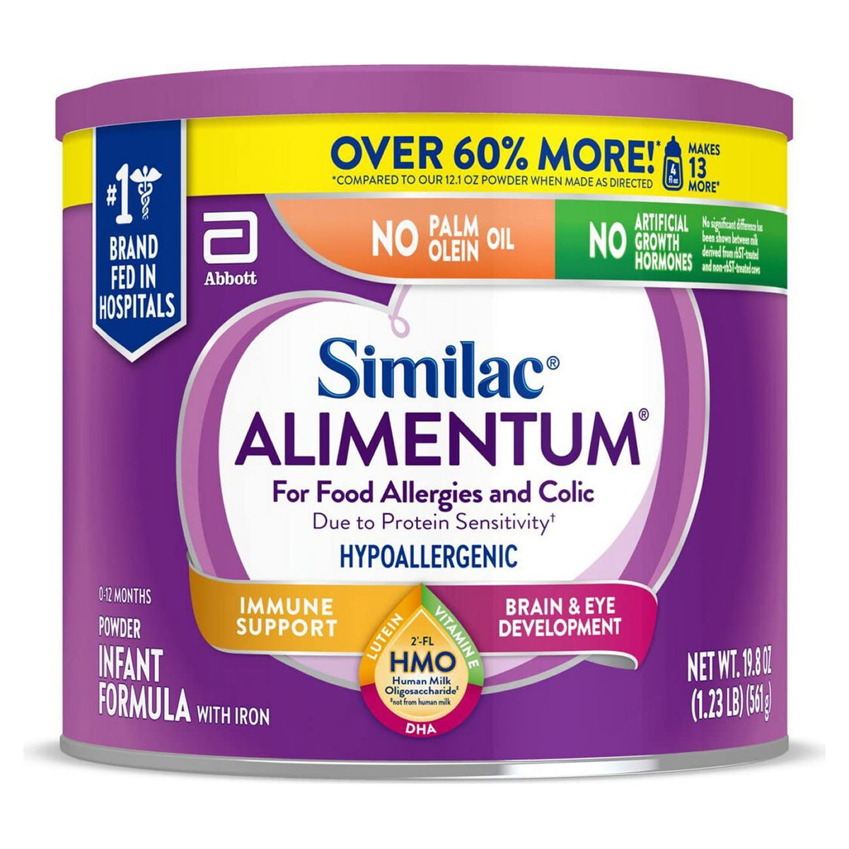 Similac Alimentum with 2'-FL HMO Hypoallergenic Infant Formula, for Food Allergies and Colic,* Suitable for Lactose Sensitivity, Baby Formula Powder, 19.8-oz Value Can