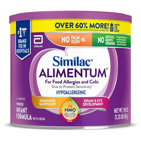 Similac Alimentum with 2'-FL HMO Hypoallergenic Infant Formula, for Food Allergies and Colic,* Suitable for Lactose Sensitivity, Baby Formula Powder, 19.8-oz Value Can