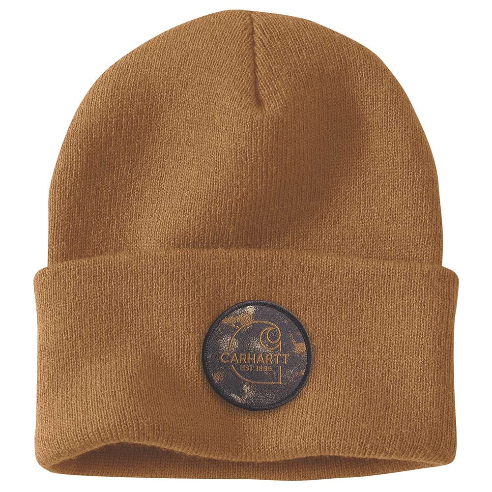 Carhartt Men's Knit Watercolor Camo Patch Beanie, Brown, One Size