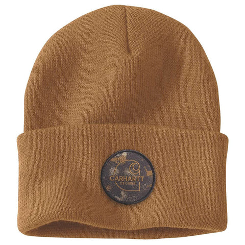 Carhartt Men's Knit Watercolor Camo Patch Beanie, Brown, One Size