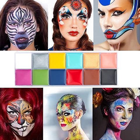 VERONNI SFX Makeup kit 12 Colors Face Body Paint Oil?96g?Halloween Makeup with Special Effects Wound Scar Wax, Fake Scab Blood, Spatula, 10 Brushes,1 Stipple Sponge (02)