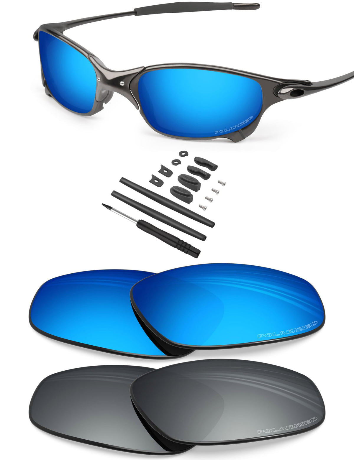 BlazerBuck Anti-salt Polarized Replacement Lenses for Oakley Juliet - Silver Chrome & Ice Blue
