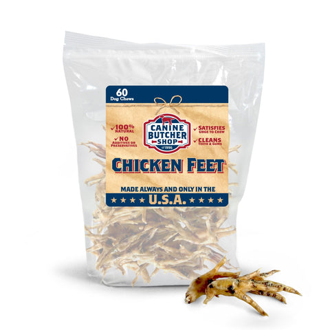 Canine Butcher Shop Chicken Feet Dog Treats, Raised & Made in USA (60-Pack), Dehydrated Chicken Feet, All Natural Dog Chews & Dog Snacks