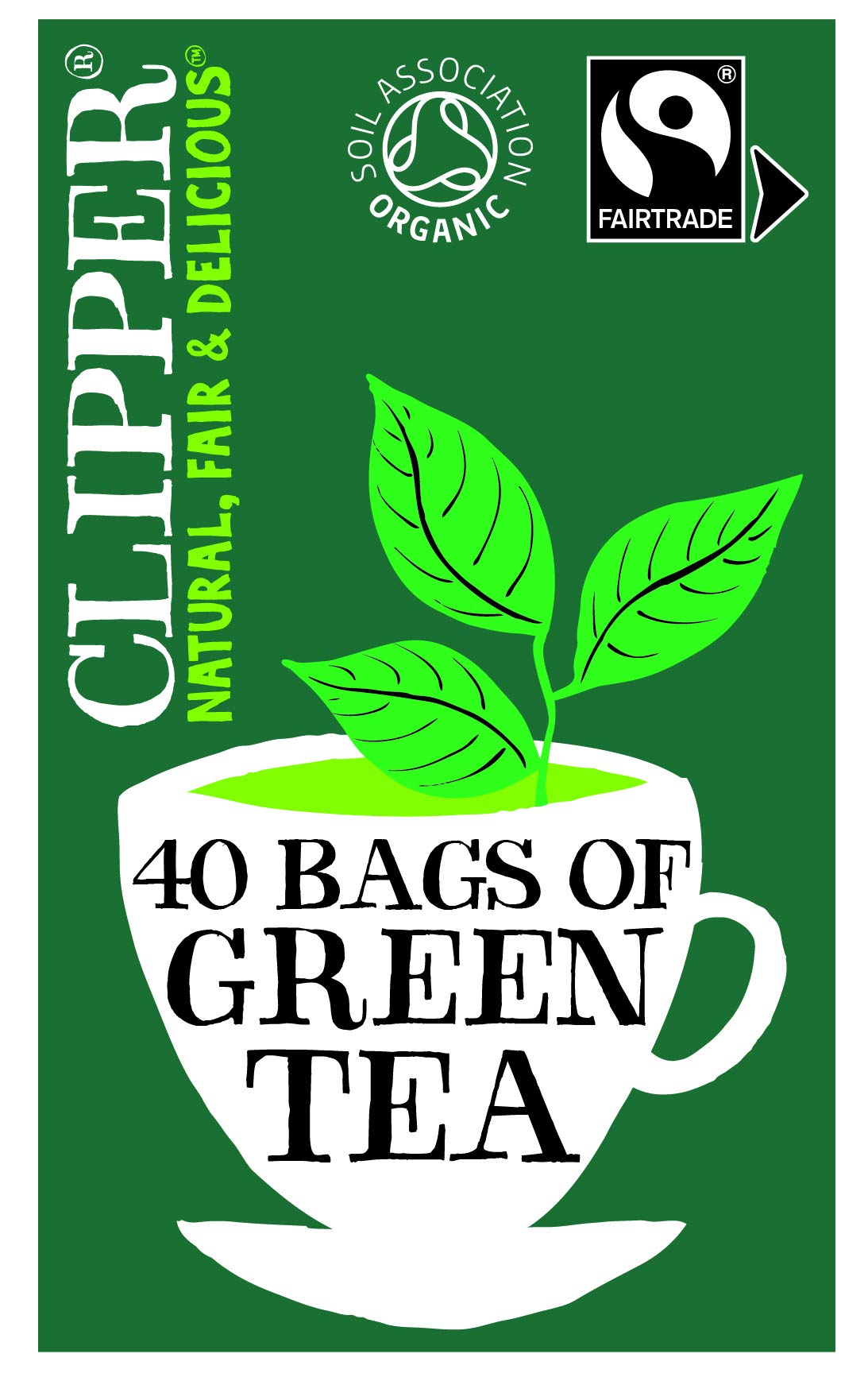 Clipper Organic Pure Green Tea Bags | Box of 40 Teabags | Organic Tea for Home & Office | Eco-Conscious, Fair Trade Tea | Natural, Unbleached, Plant-Based, Compostable & Biodegradable Tea Bags