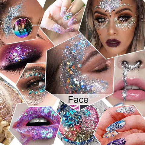 GL-Turelifes 50ml Sequins Chunky Glitter Liquid Eyeshadow Glitter Body Gel Festival Glitter Cosmetic Face Hair Nails Makeup Long Lasting Sparkling Easy to Apply, Easy to Remove (#06 White)