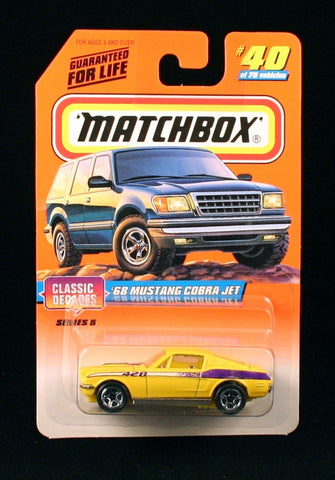 Matchbox '68 Mustang Cobra Jet Yellow Classic Decades Series 5 1998 Basic Die-Cast Vehicle (#40 of 75)