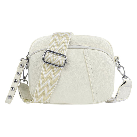 Jangostor Crossbody Bag Women's Wide Strap Leather Shoulder Bag Women's Handbag Women's Crossbody with 3 Zip Compartments and 2 Removable Shoulder Strap, Small Shoulder Bag for Women, Rice white,