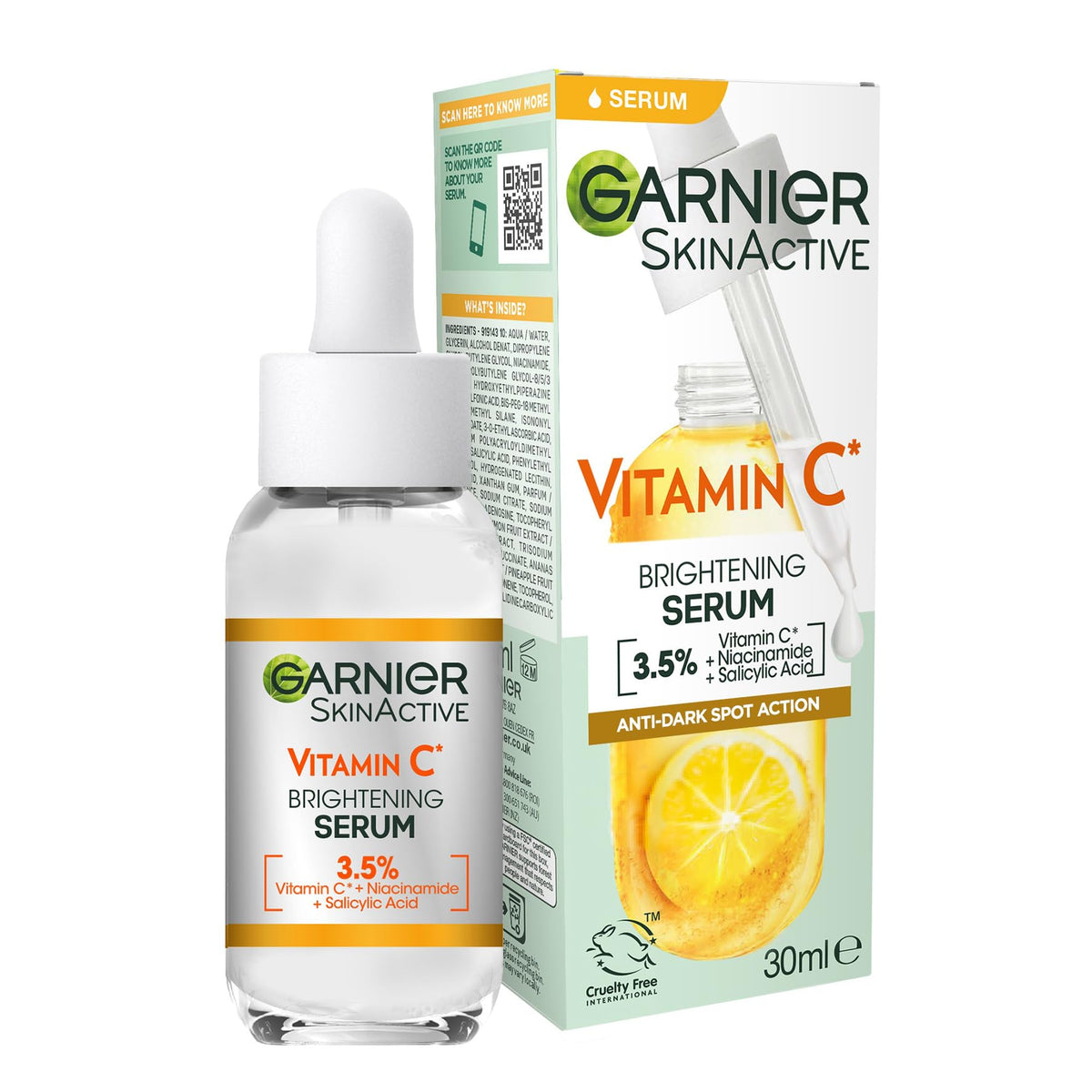 Garnier Vitamin C Serum for Face, Anti-Dark Spots & Brightening Serum, 3.5% Vitamin C, Niacinamide, Salicylic Acid & Lemon Extract, Brightening Serum For Dull, Tired Skin