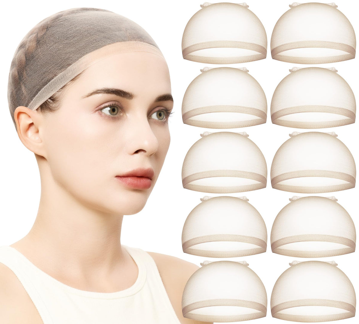 Teenitor 20PCS Wig Caps, Stretchy Thin and Transparent Wig Cap, Breathable Wig Cap for Lace Front Wig, Invisible Stocking Caps for Wigs, Bald Cap for Wig, Beige