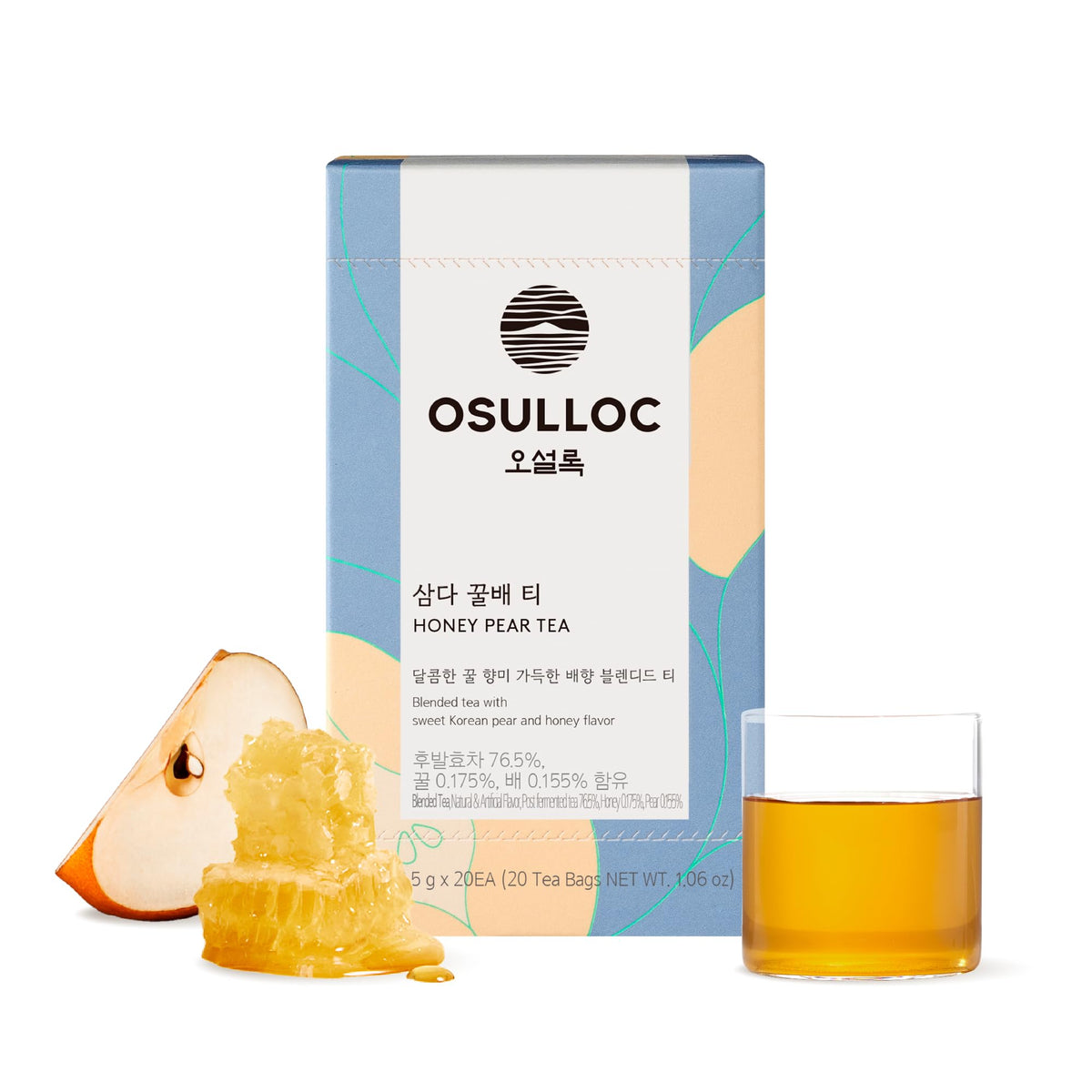 Osulloc Honey Pear Tea (Sweet Pear & Honey Flavor), Premium Blended Tea from Jeju, Tea Bag Series 20 count, 1.06 oz, 30g